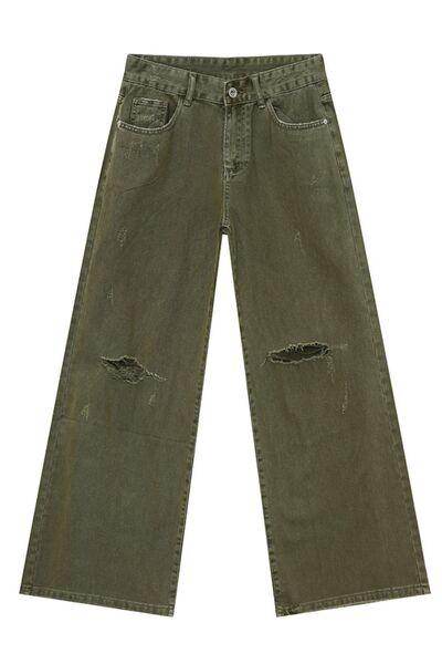 Distressed Wide Leg Jeans with Pockets for Casual Style