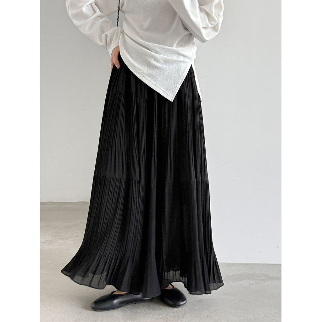 Soft Pleated Midi Skirt High Waist A-Line Tulle Layered Cake Skirt