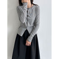 Color-Blocking Stripe Round Neck Long Sleeve Top for Women Hollow-Out T-Shirt Innerwear