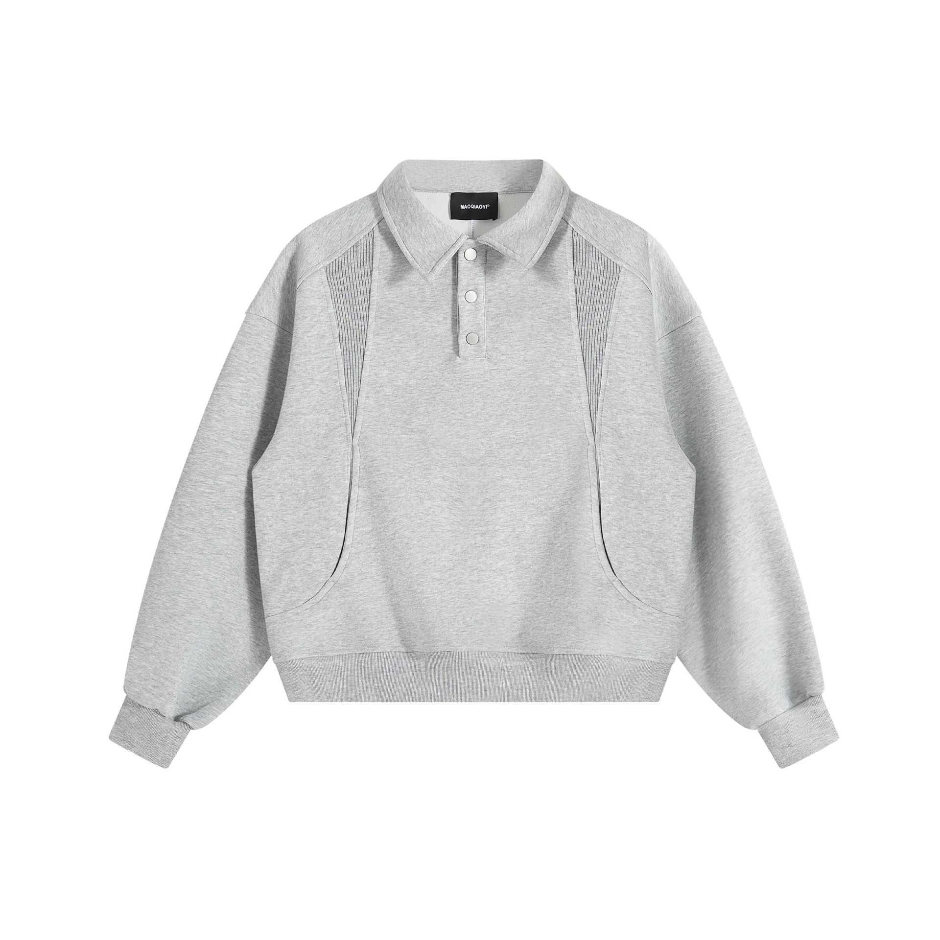 Structural Patchwork Loose Fit Hoodie with Turn-Down Collar