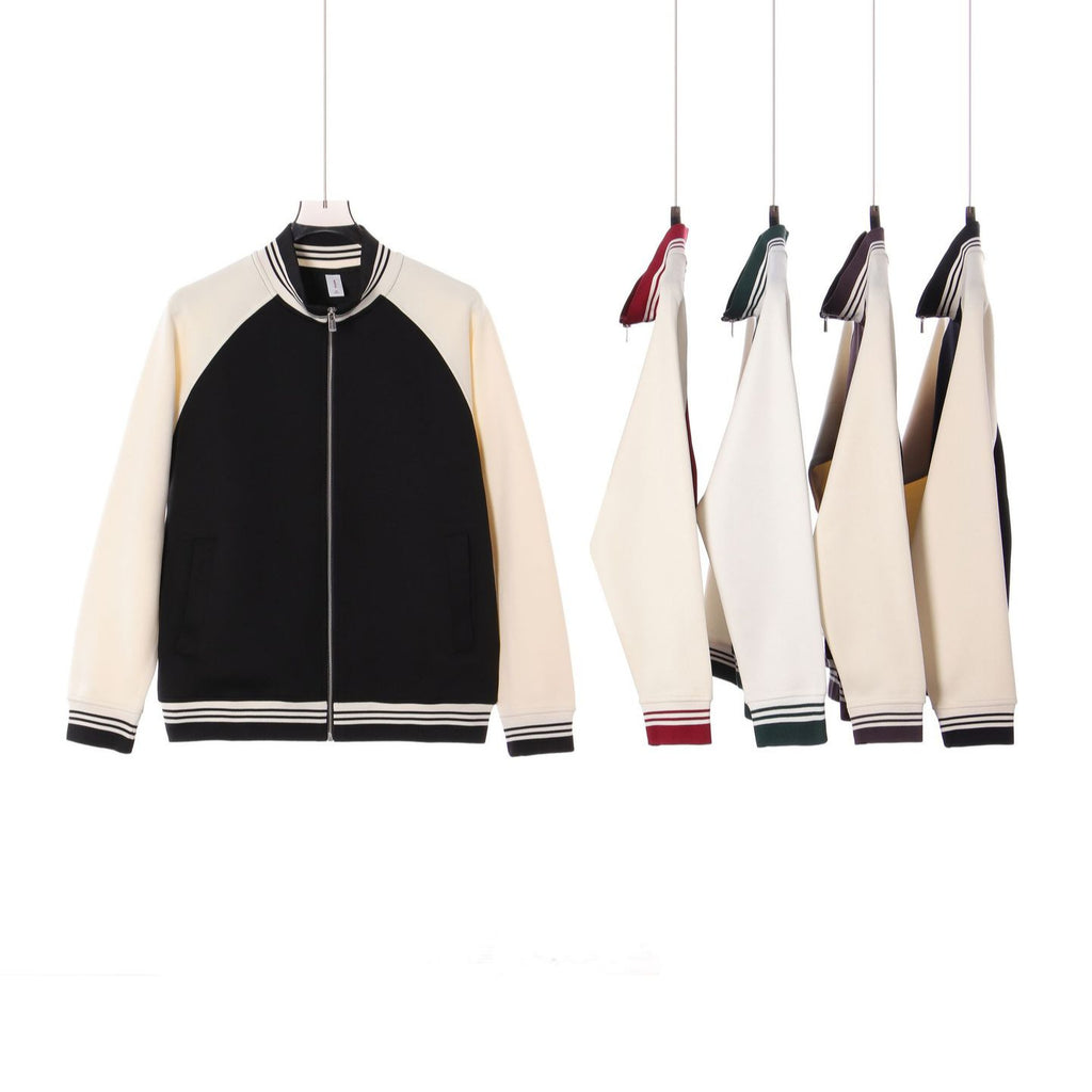 Stand up collar contrasting zipper jacket