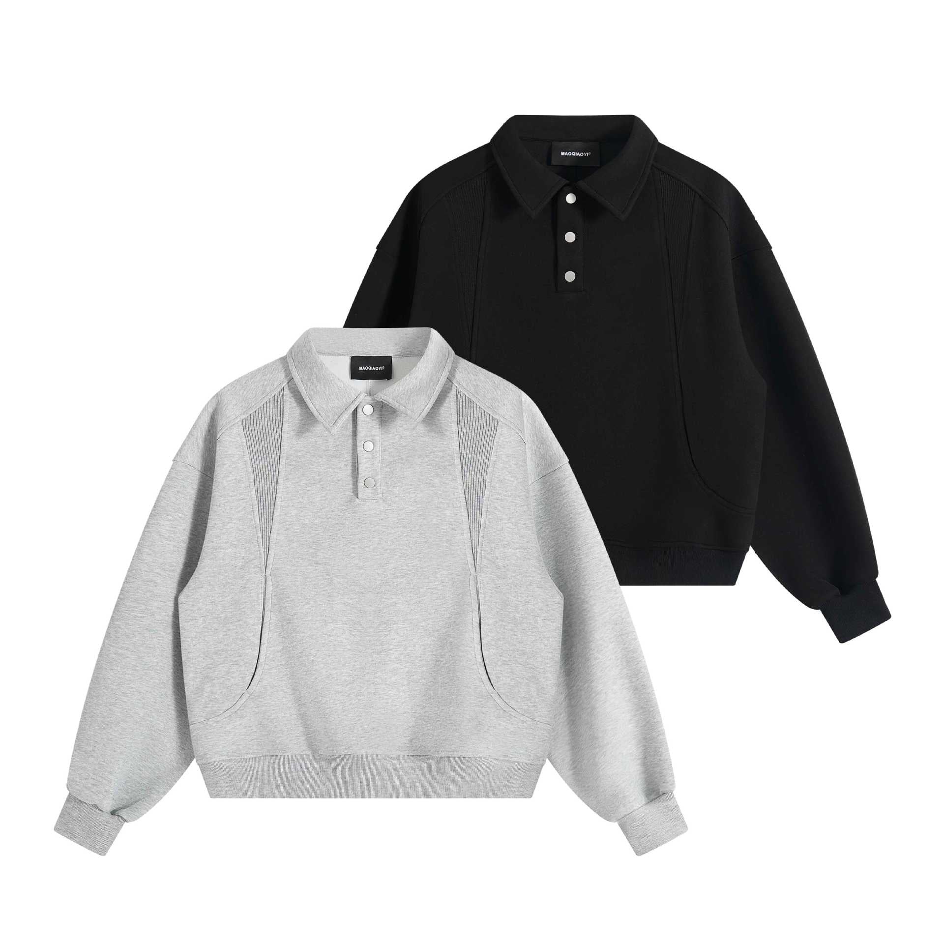 Structural Patchwork Loose Fit Hoodie with Turn-Down Collar