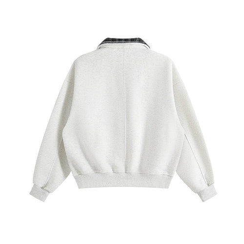 Casual Plaid Turn-Down Collar Mock Two-Piece Hoodie Men's Loose Half-Open Neck Pullover Top