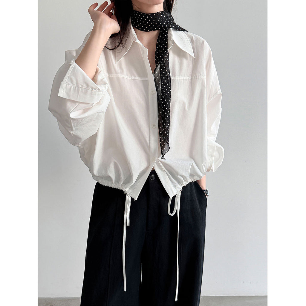 Drawstring Hem Loose Fit Shirt for Women, Casual Office Wear, Versatile Blouse Jacket