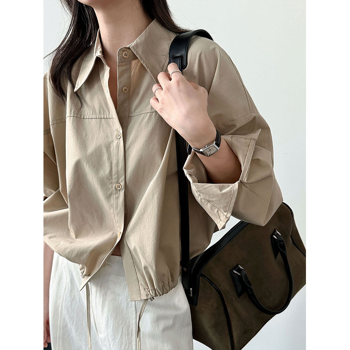 Drawstring Hem Loose Fit Shirt for Women, Casual Office Wear, Versatile Blouse Jacket