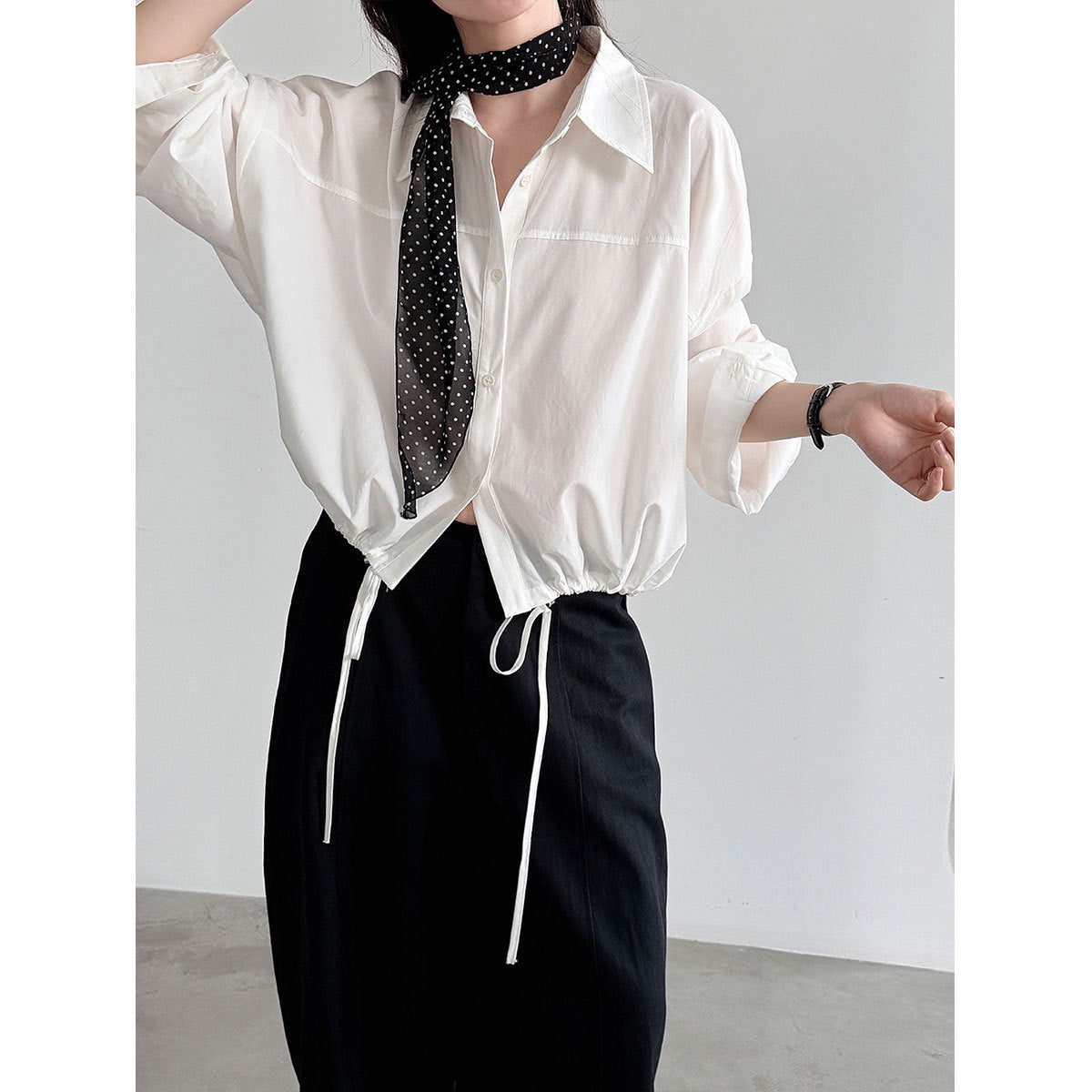Drawstring Hem Loose Fit Shirt for Women, Casual Office Wear, Versatile Blouse Jacket