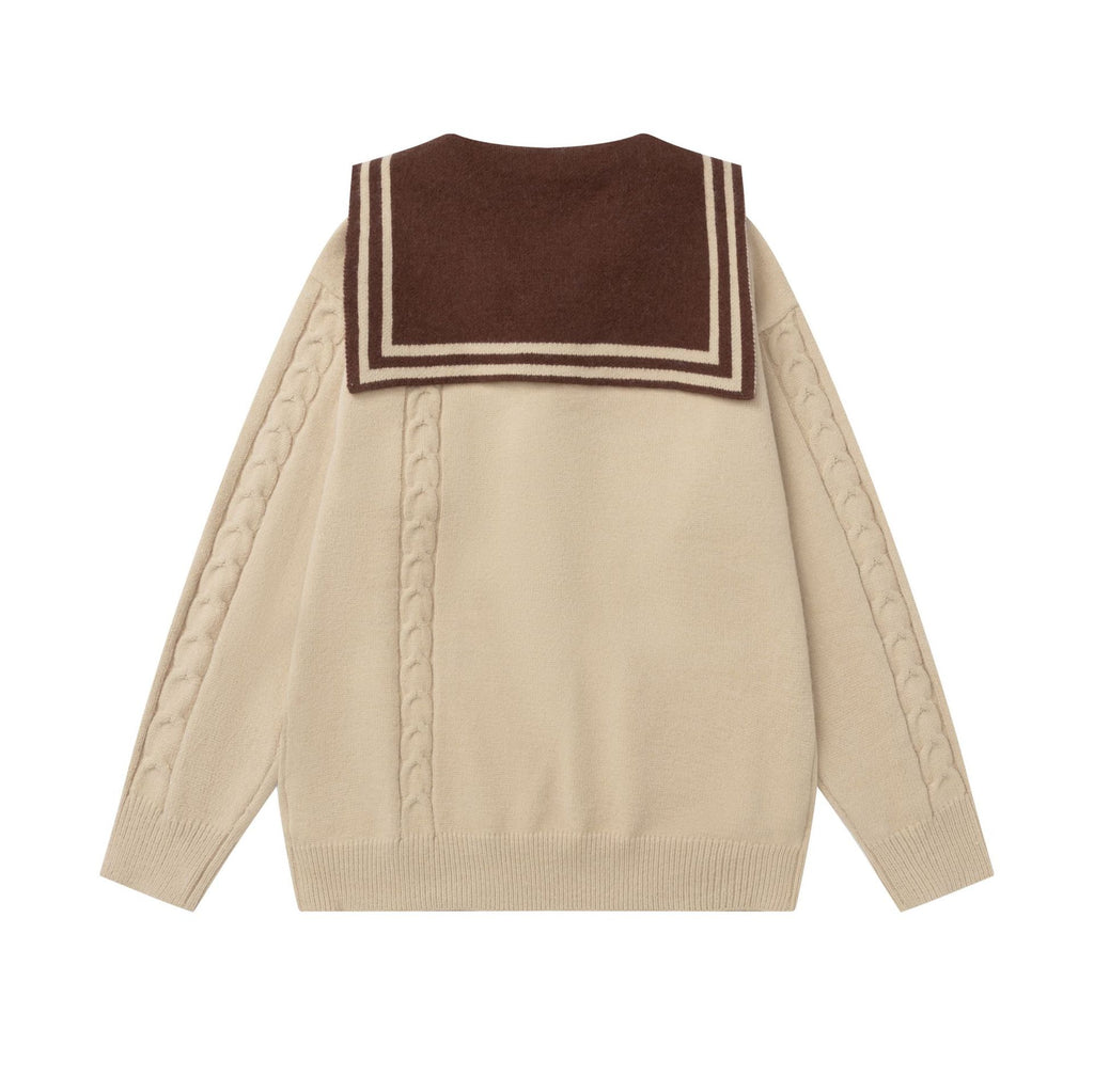 Striped large collar sweater