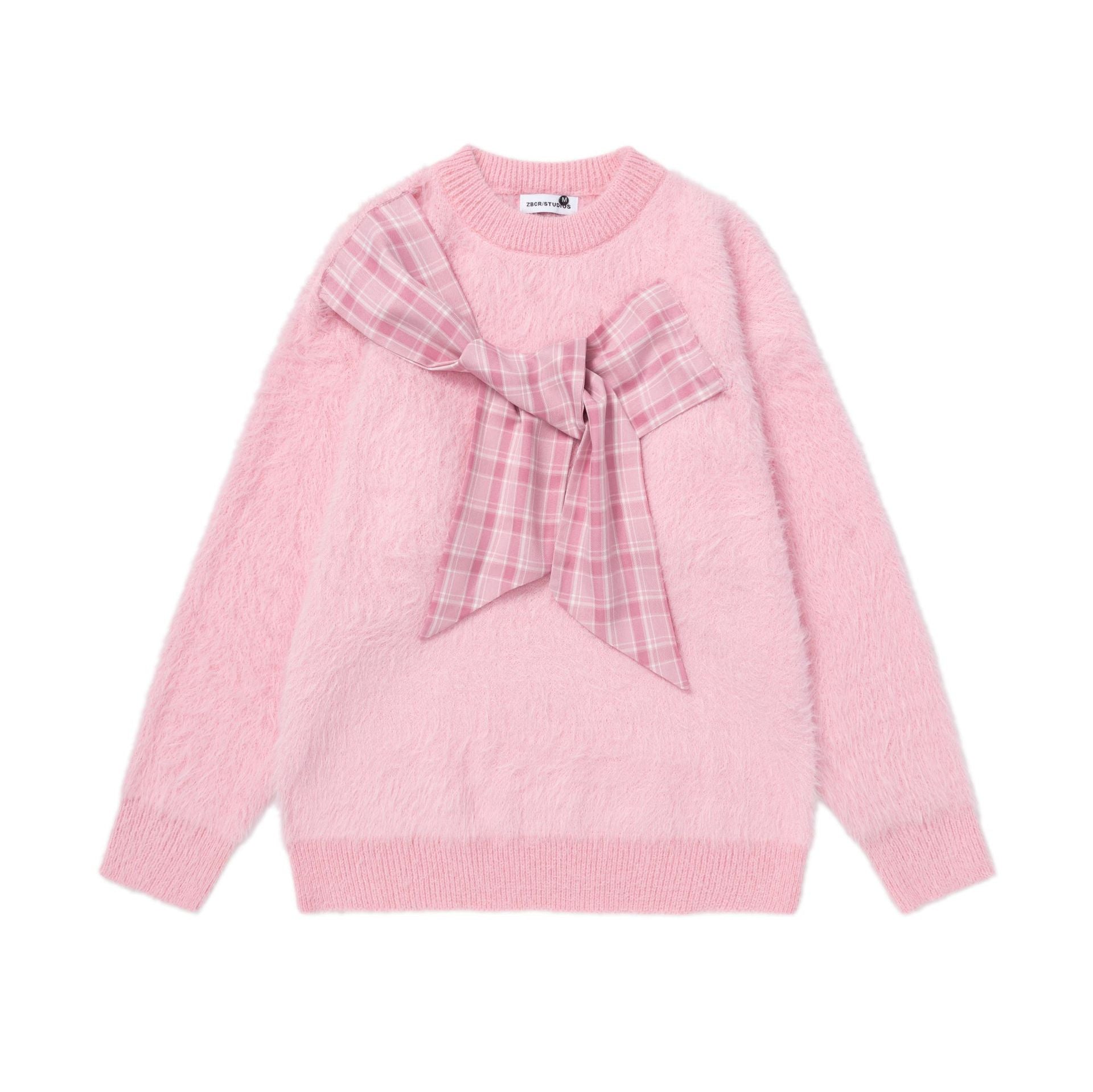 Checkered scarf round neck sweater