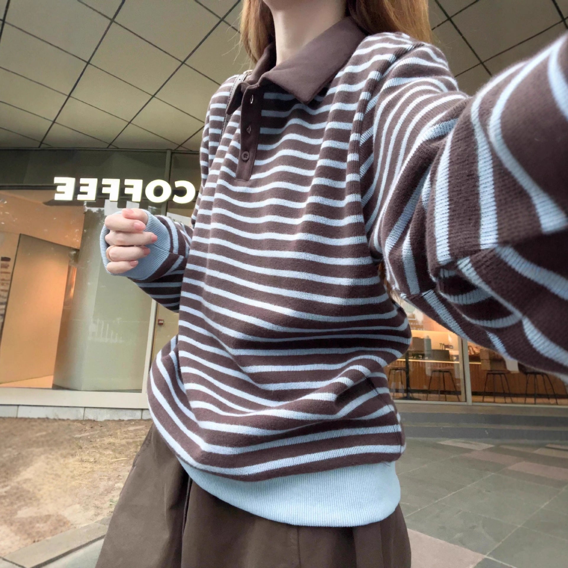 Collar striped sweater for women in autumn and winter