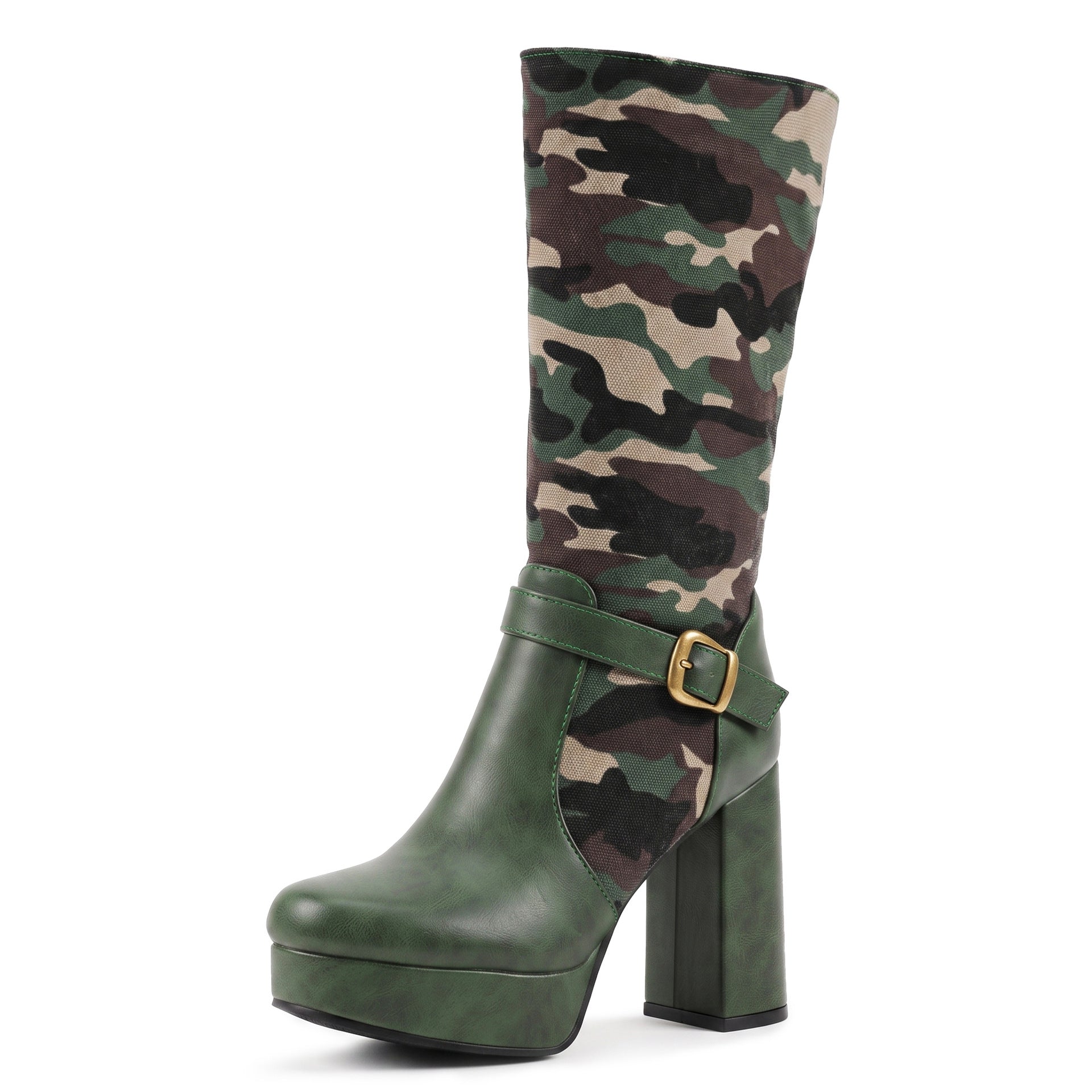Fashion Punk Style Camouflage High-Cut Women's Boots with Thick Heel and Platform Made to order, ships in 7 days