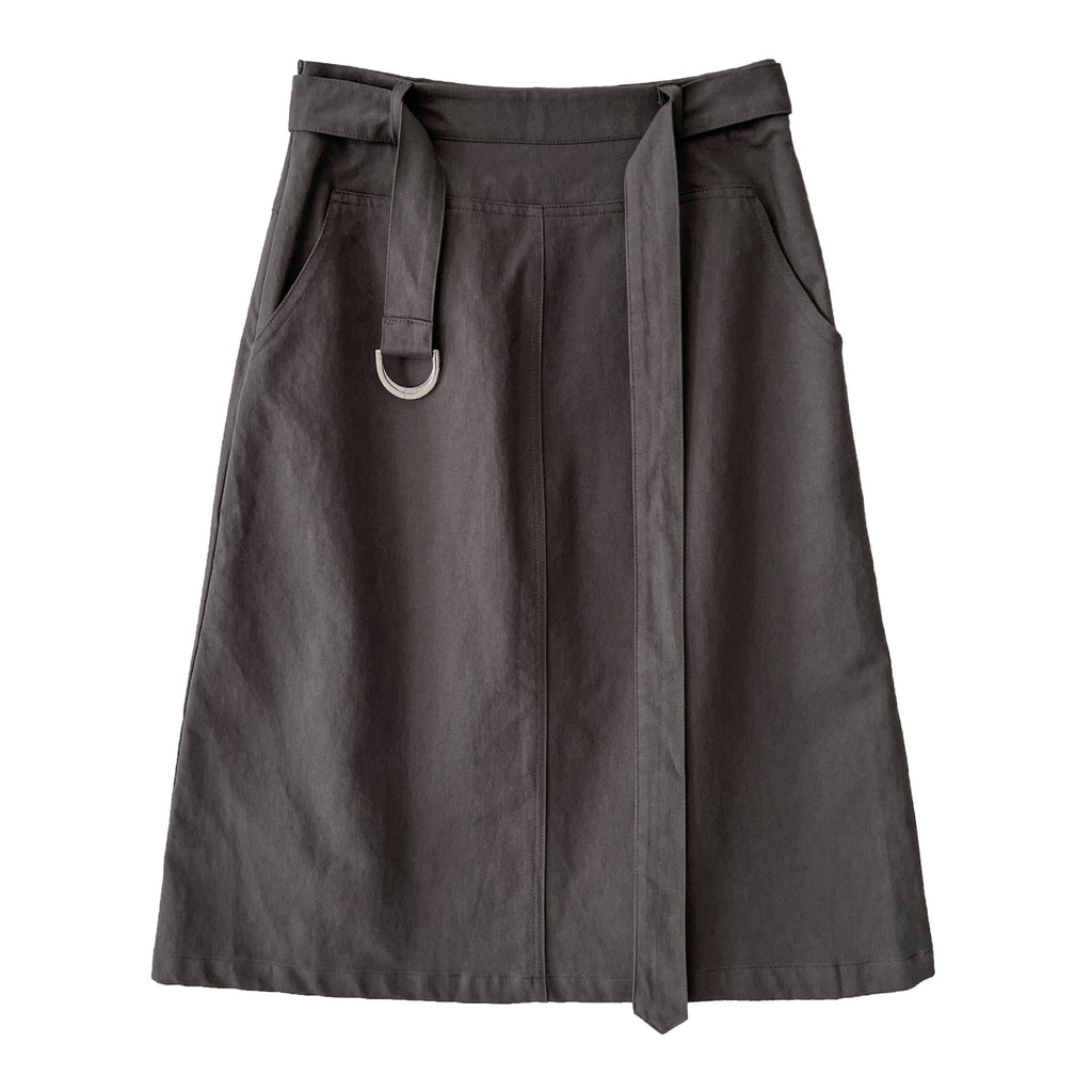Deer West Minimalist High-Waisted Tie Waist Skirt for Women Early Autumn Commute Smart Slimming A-Line Pencil Mid-Length Skirt
