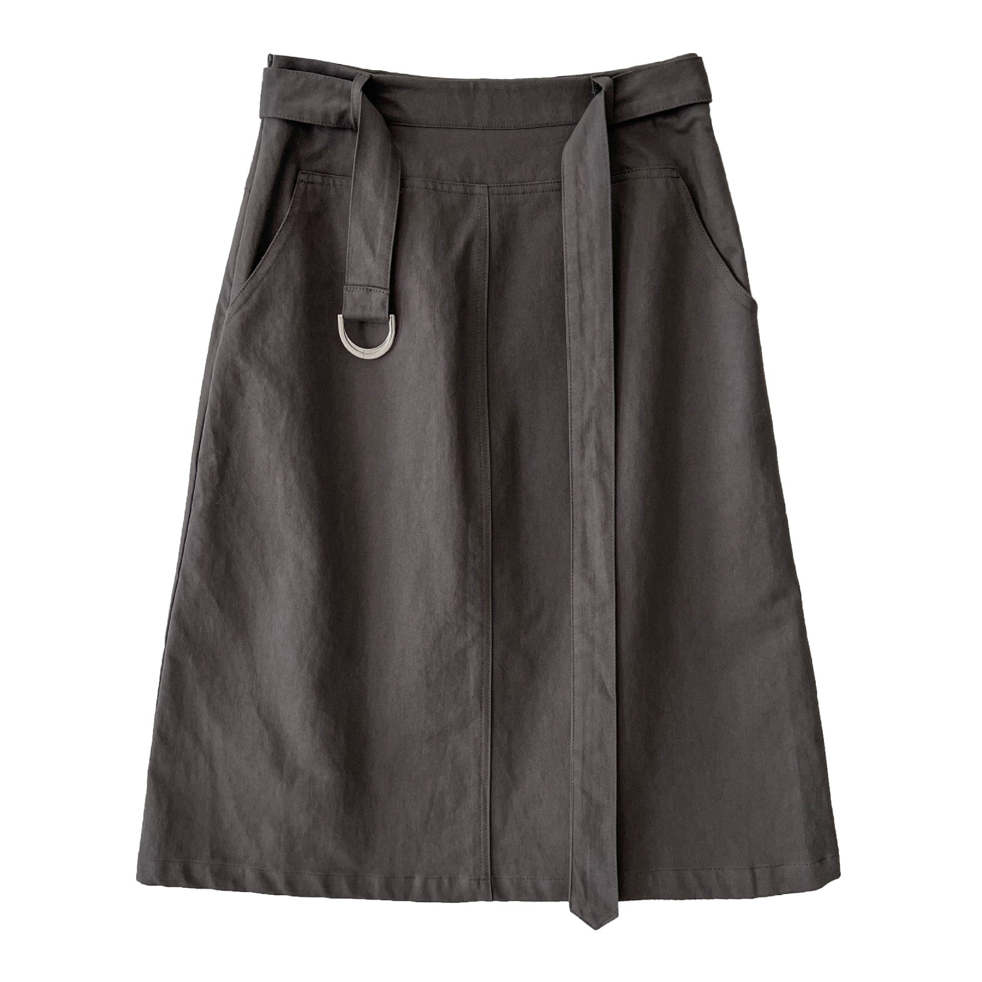 Deer West Minimalist High-Waisted Tie Waist Skirt for Women Early Autumn Commute Smart Slimming A-Line Pencil Mid-Length Skirt