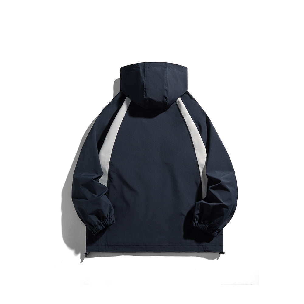 Outdoor Color-Blocked Hooded Windbreaker Jacket for Men