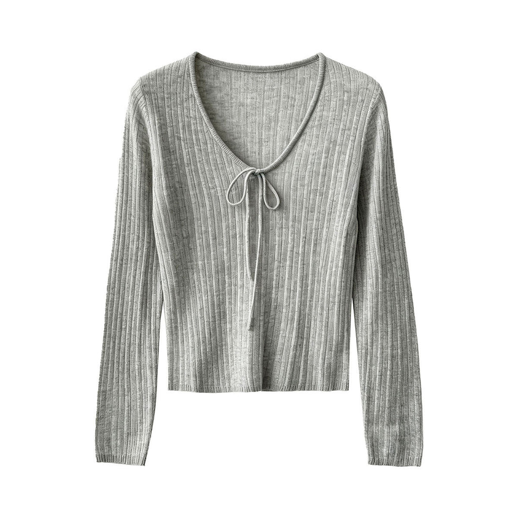 Charming Wool Knotted Bow Knit Sweater for Women, Autumn Simple Slim Fit Soft Basic Pullover