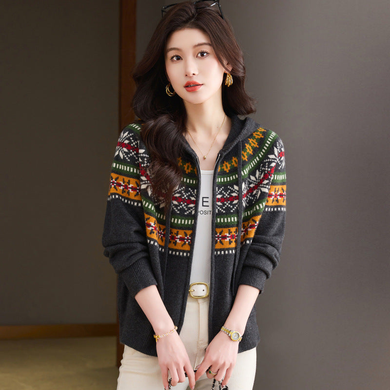 Open Front Hooded Sweater for Women, Loose Knit Cardigan, Casual Outerwear