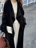 New Chinese Style Over-the-Knee Trench Coat for Women, Mid-Length, Drawstring Linen Cotton Outerwear
