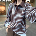 Collar striped sweater for women in autumn and winter
