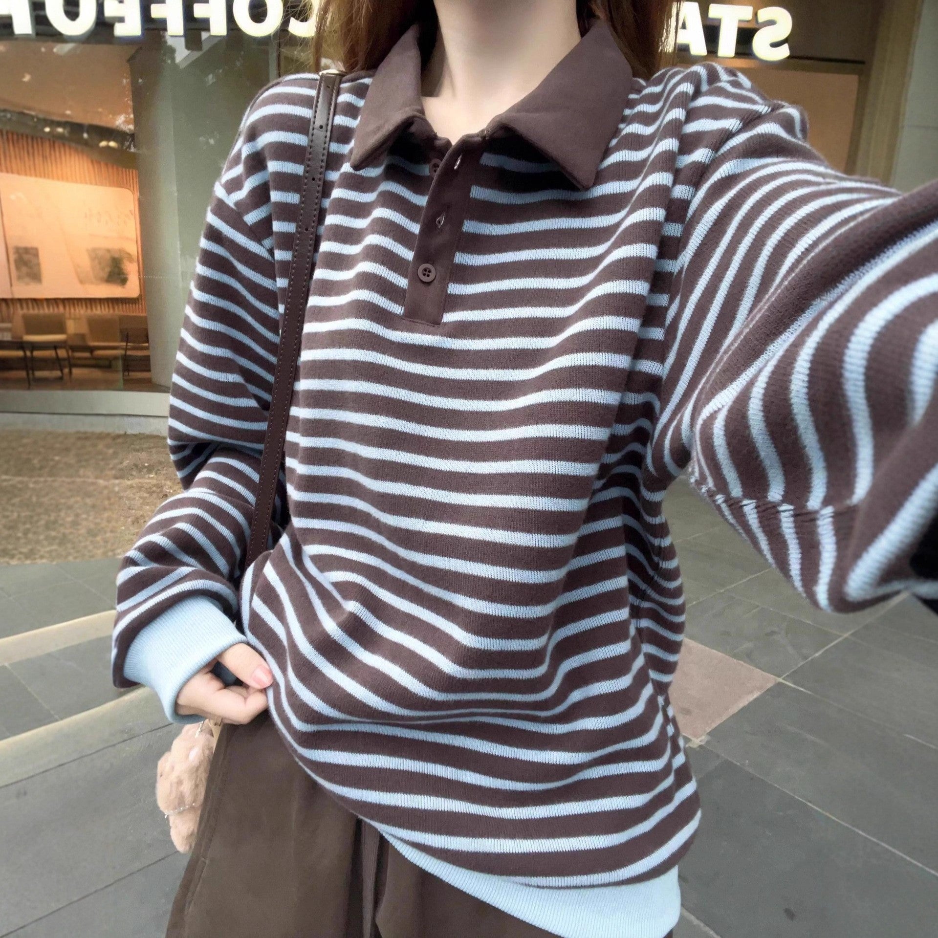 Collar striped sweater for women in autumn and winter
