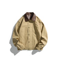 Melange PU Leather Lapel Jacket with Patchwork Workwear Button-Up Coat for Men