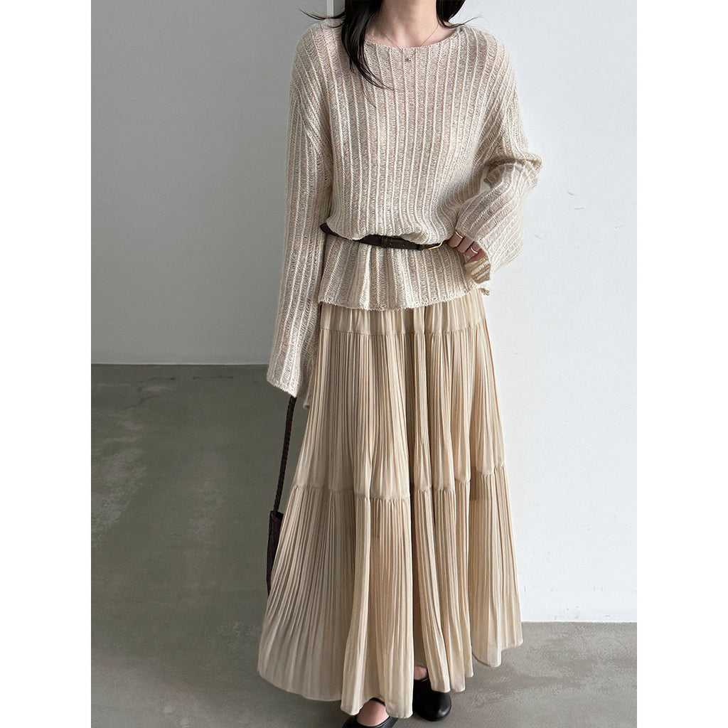 Soft Pleated Midi Skirt High Waist A-Line Tulle Layered Cake Skirt