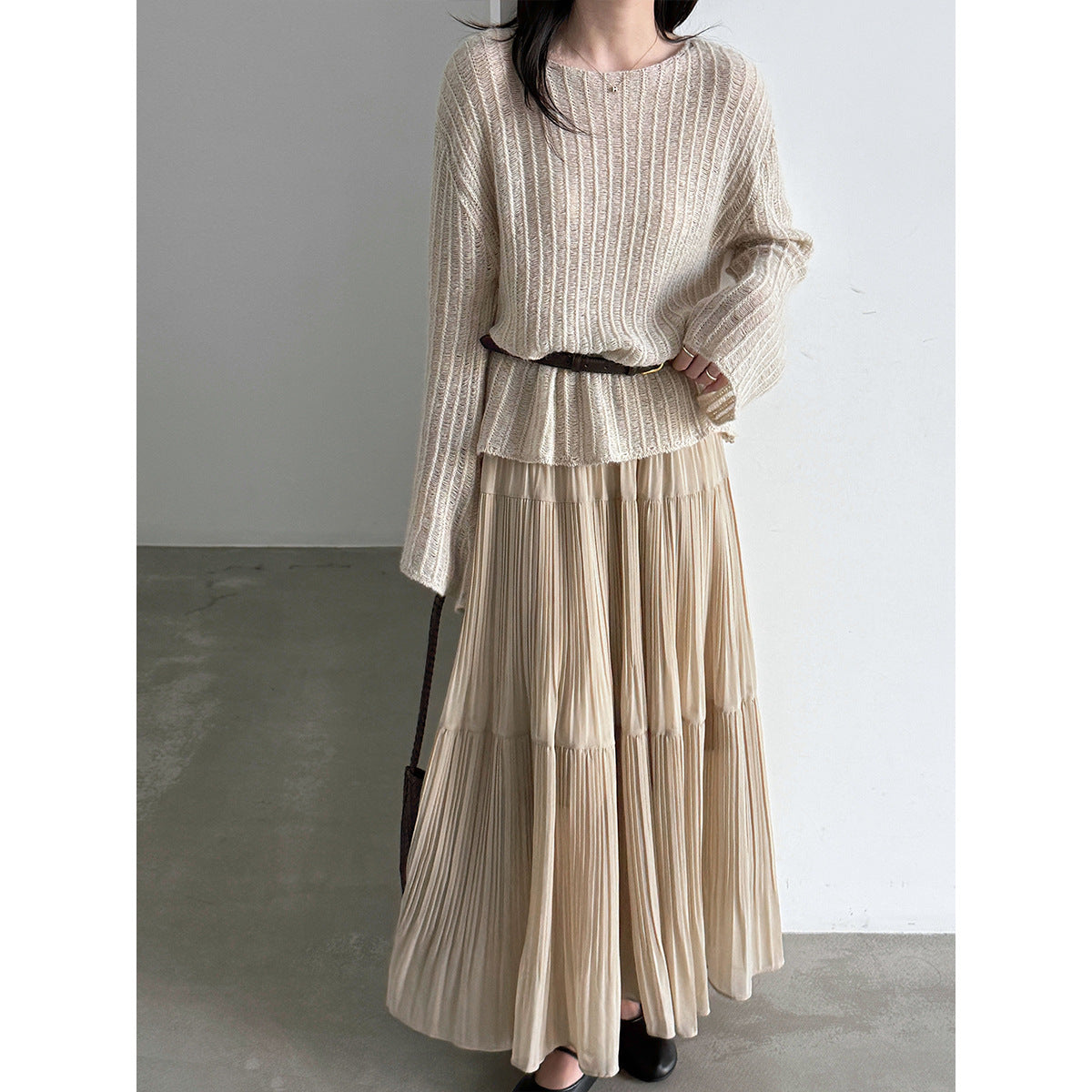 Soft Pleated Midi Skirt High Waist A-Line Tulle Layered Cake Skirt