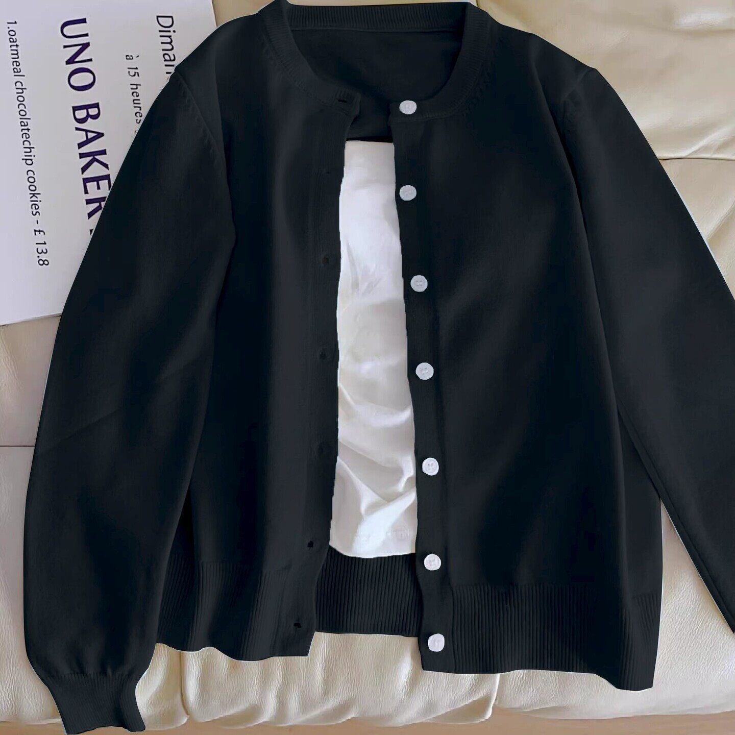 Soft Yellow Round Neck Long Sleeve Light Blue Knit Cardigan for Women Sweater Coat