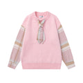 Splicing plaid tie sweater