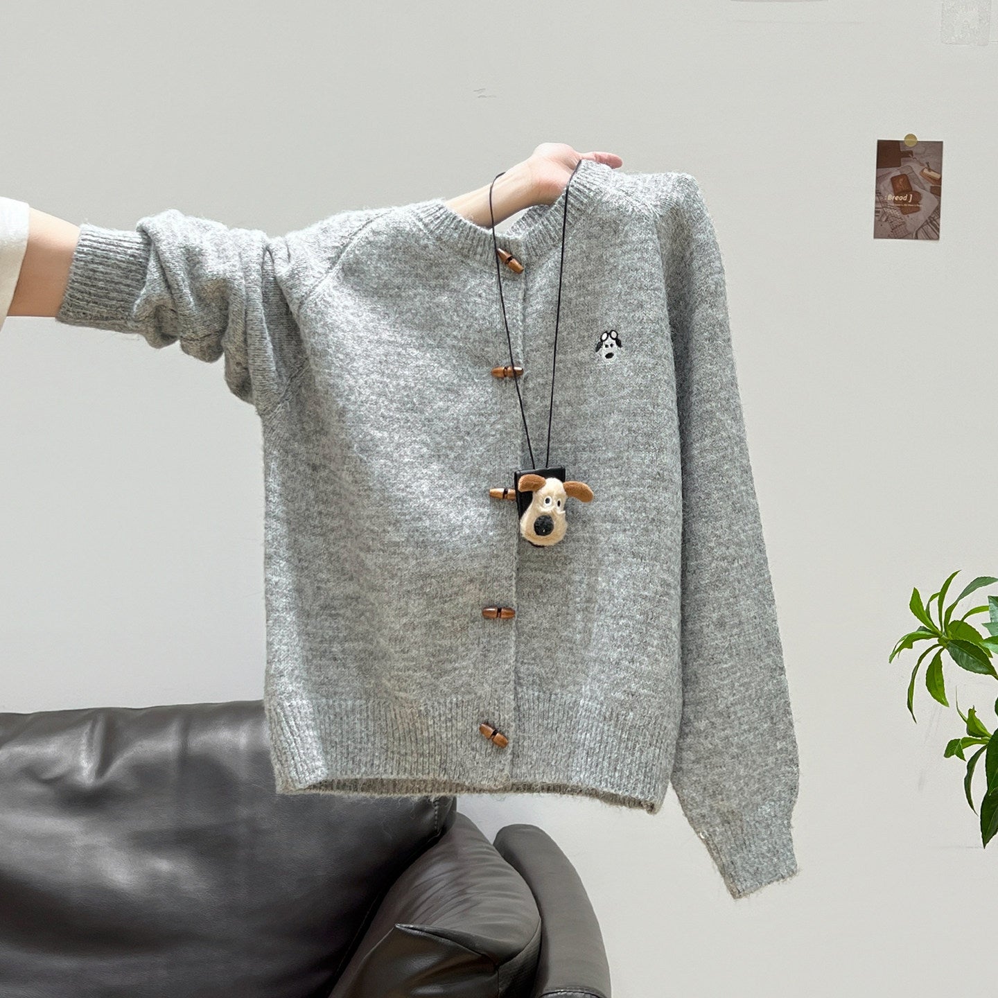 Soft Style Round Neck Horn Button Knitted Cardigan Women Loose Soft Versatile Sweater Coat
