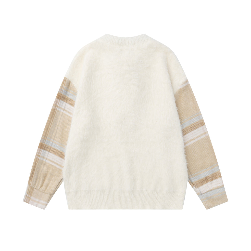 Splicing plaid tie sweater