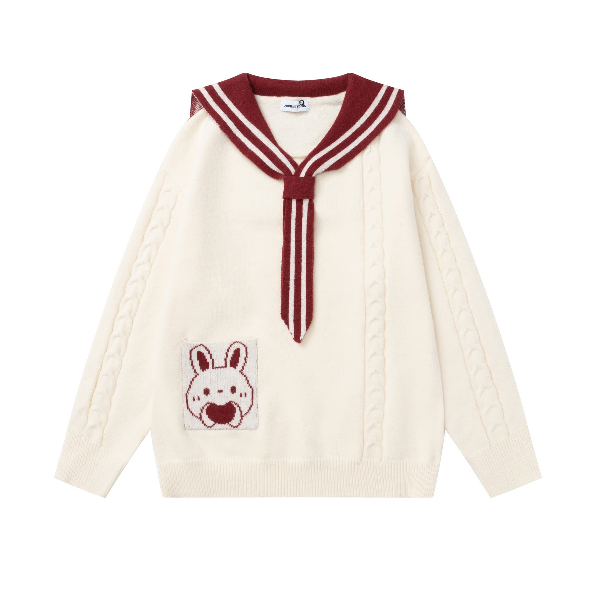 Striped large collar sweater
