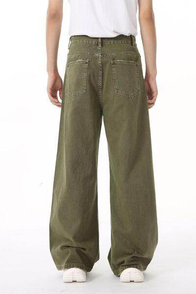 Distressed Wide Leg Jeans with Pockets for Casual Style