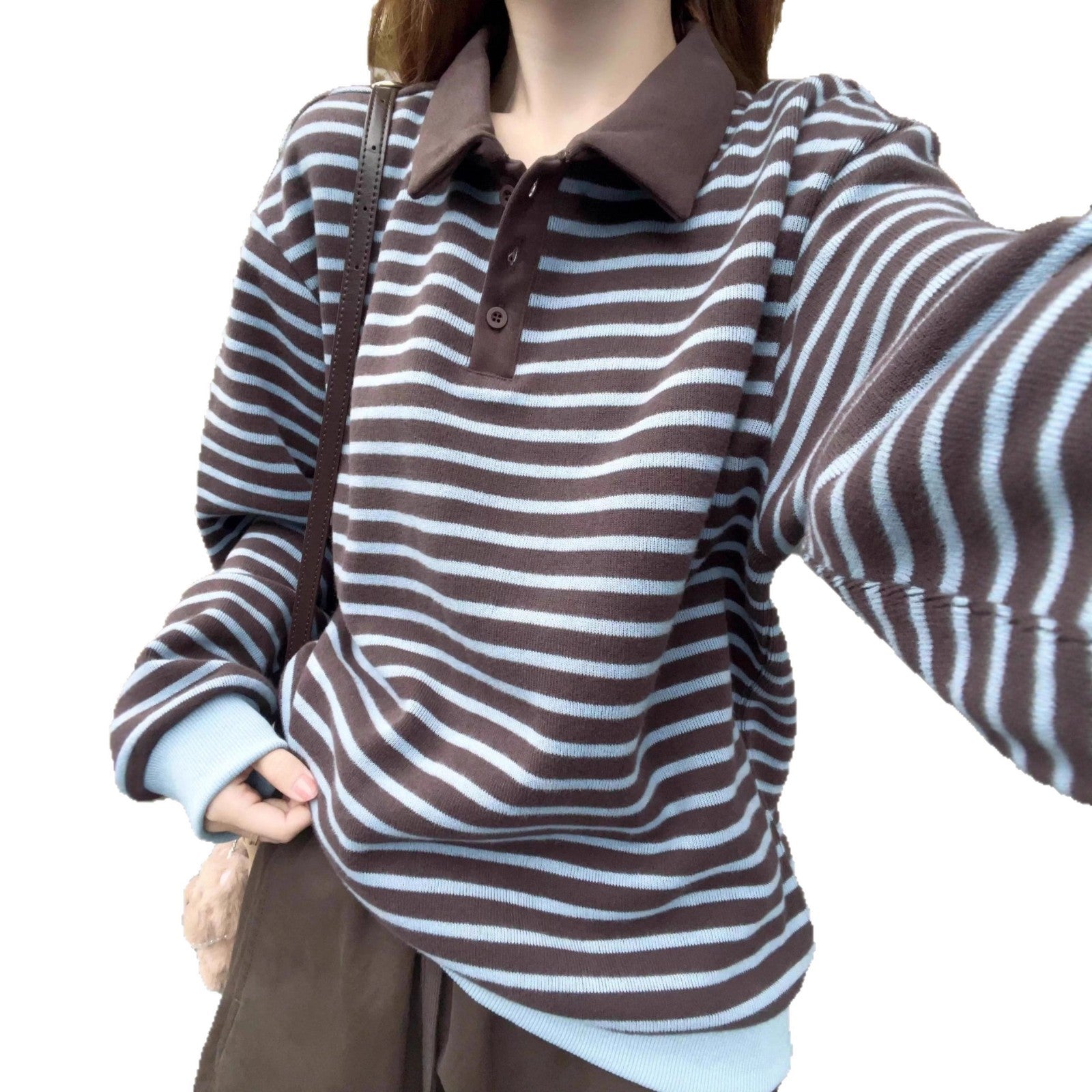 Collar striped sweater for women in autumn and winter