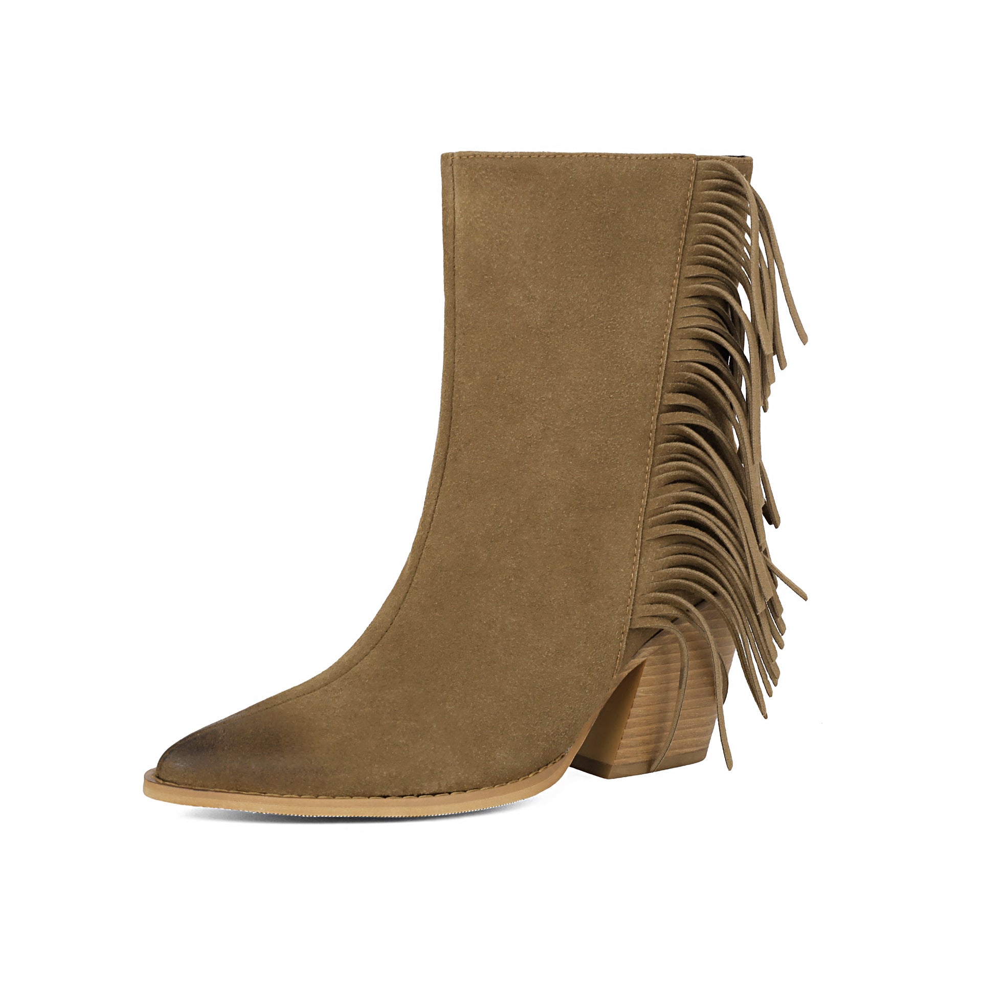Western Style Ankle Boots for Women, Pointed Toe with Tassel, Chunky High Heel Made to order, ships in 7 days