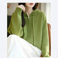 Plus Size Hooded Sweater Cardigan for Women, Loose Casual Style Zip-Up Knit Coat