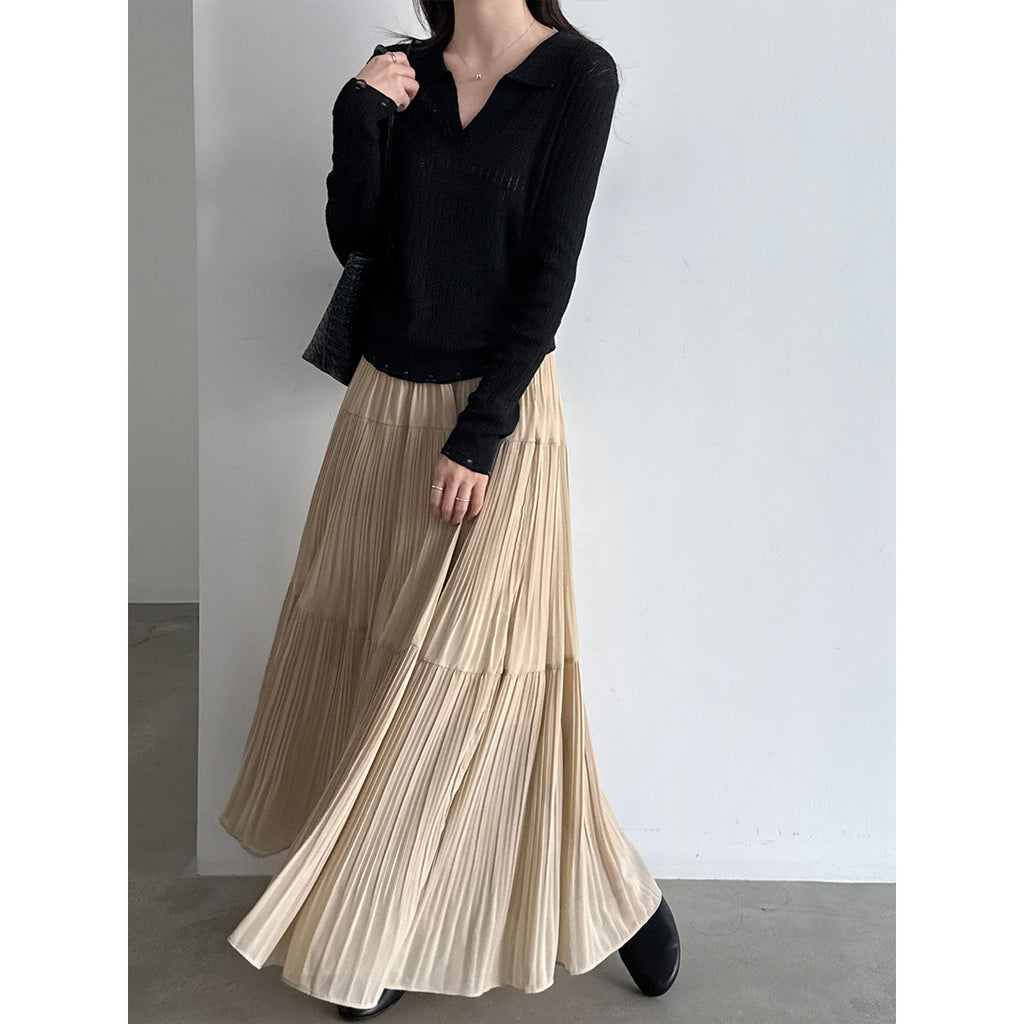 Soft Pleated Midi Skirt High Waist A-Line Tulle Layered Cake Skirt
