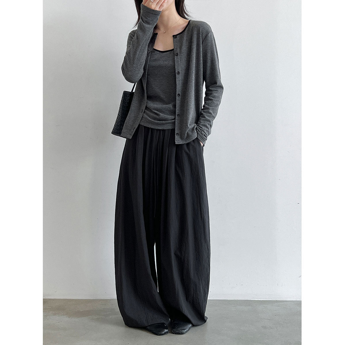 Striped Long Sleeve Cardigan + Matching Color Camisole Set for Women Slim-Fit Layered Two-Piece Outfit