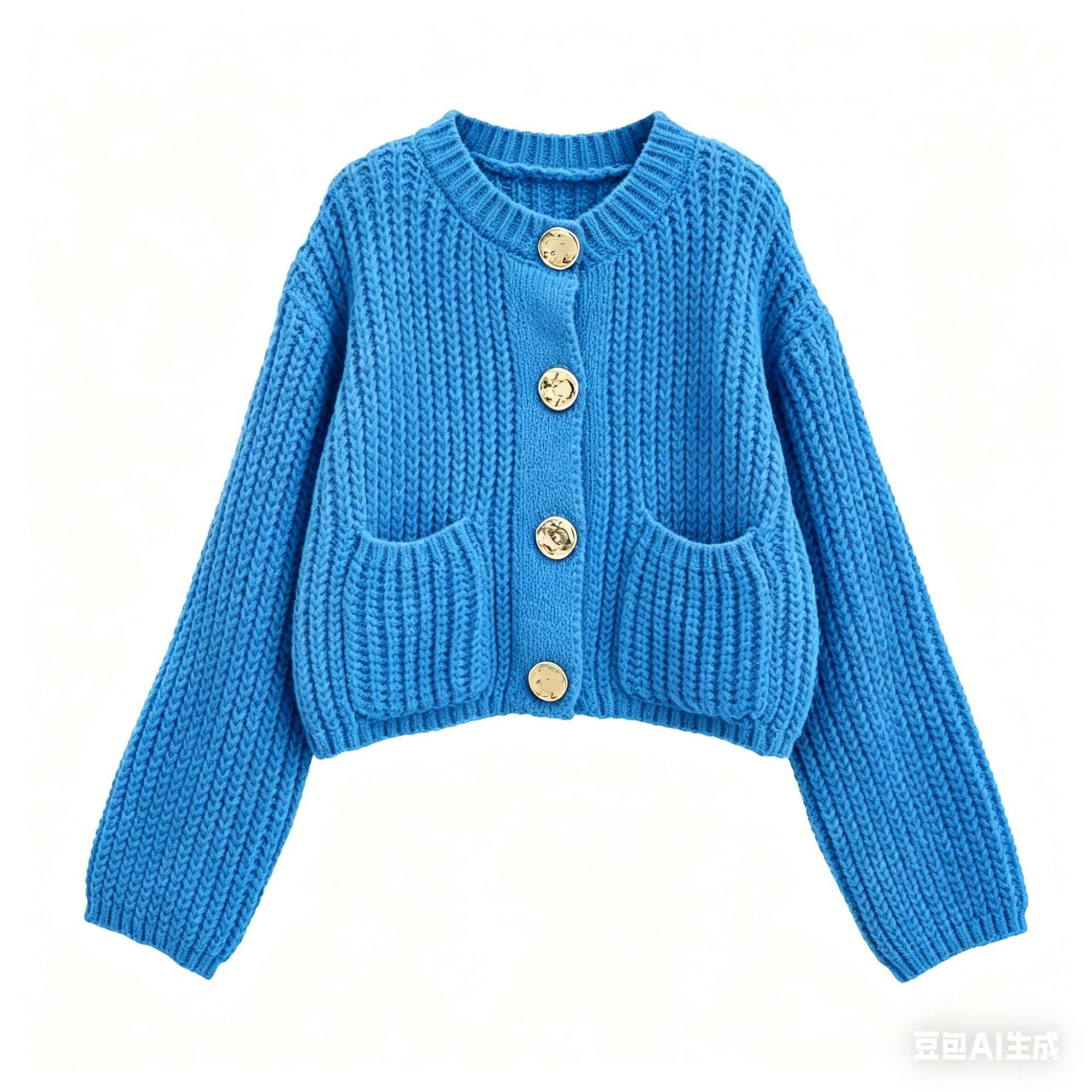 Women's Plain Color Round Neck Knit Cardigan Coat, Loose Casual Long Sleeve Sweater Top