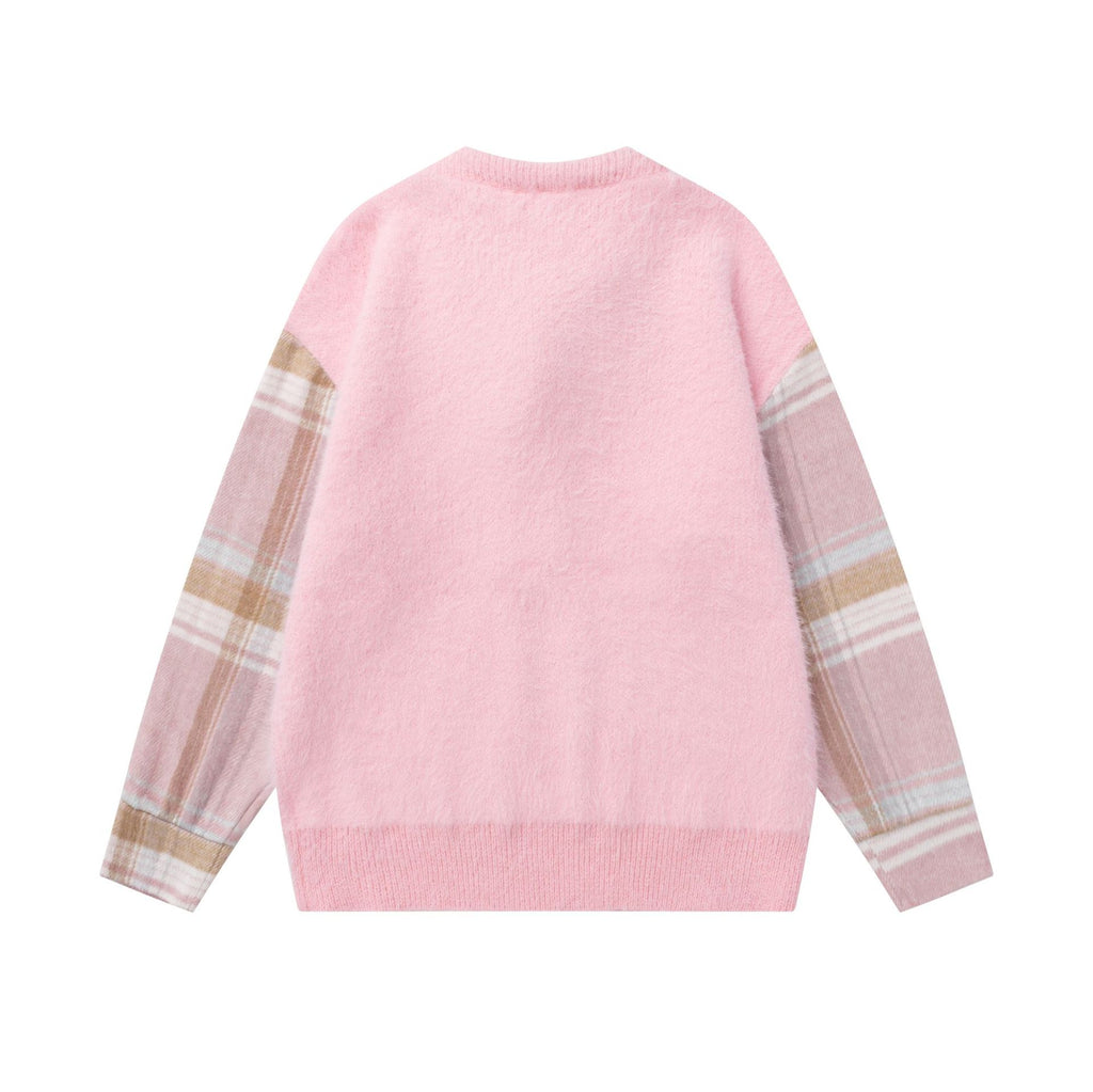 Splicing plaid tie sweater