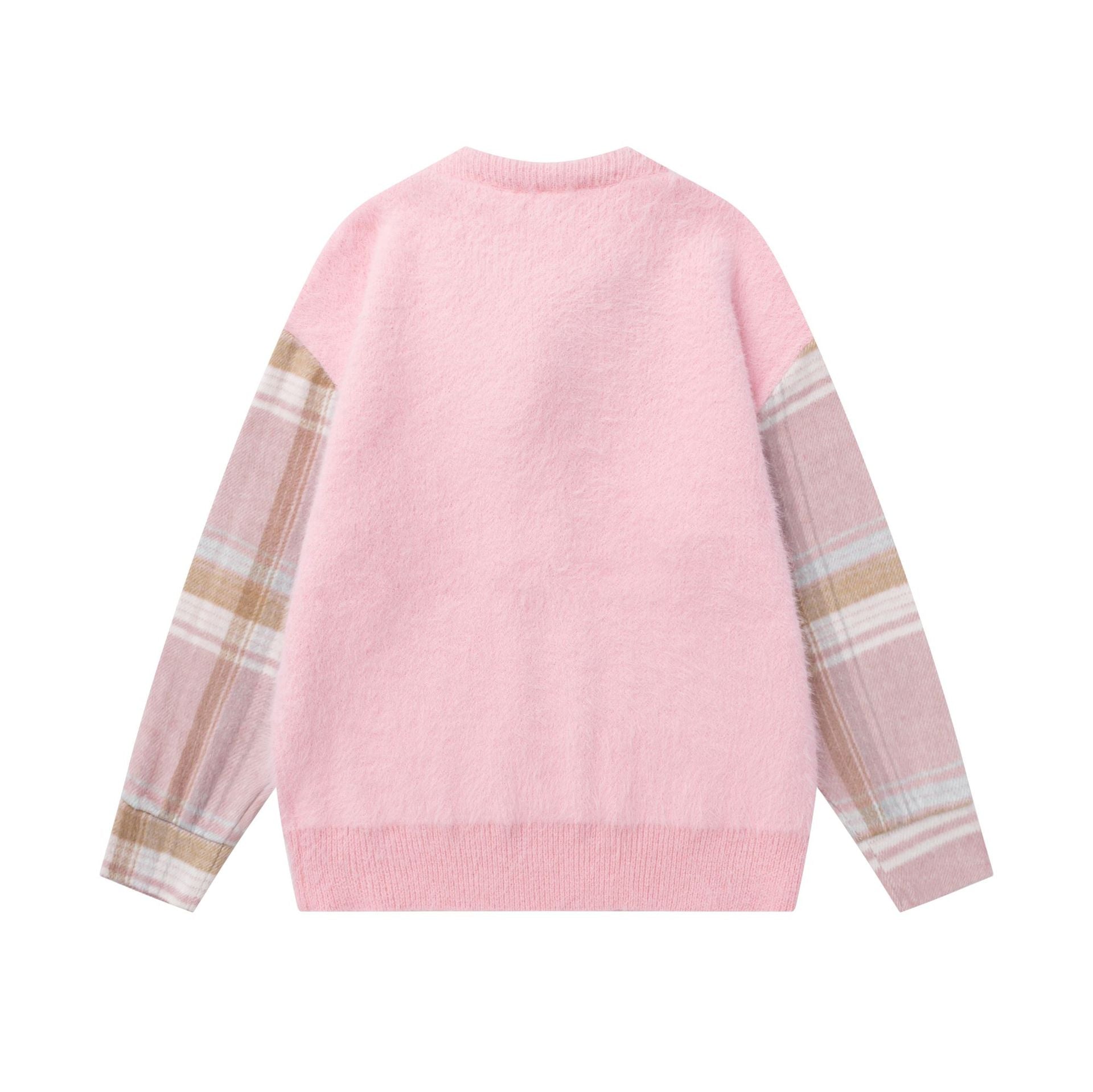Splicing plaid tie sweater