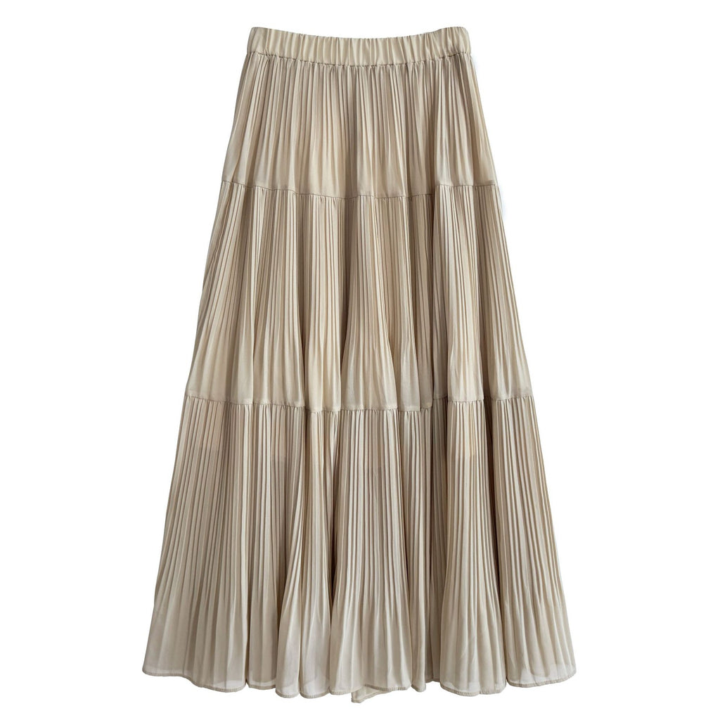 Soft Pleated Midi Skirt High Waist A-Line Tulle Layered Cake Skirt