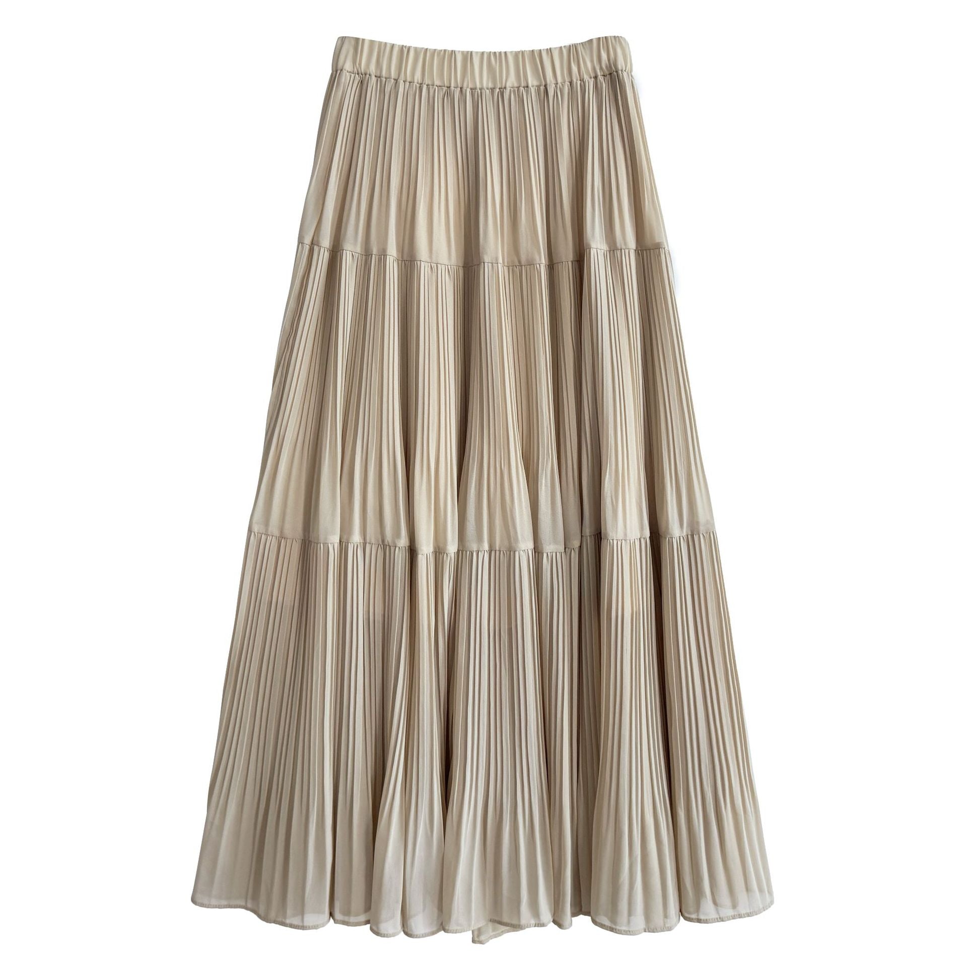 Soft Pleated Midi Skirt High Waist A-Line Tulle Layered Cake Skirt