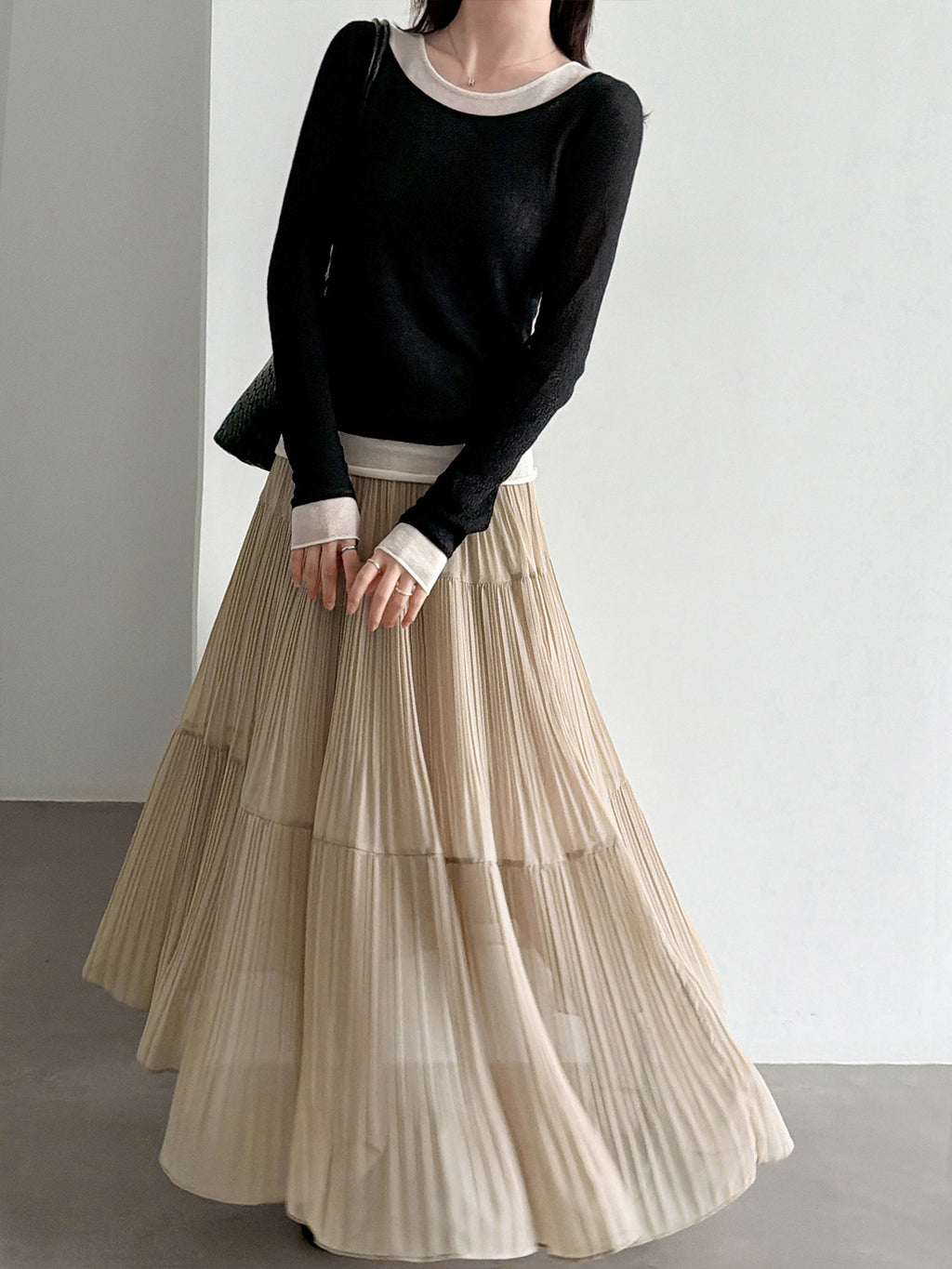Soft Pleated Midi Skirt High Waist A-Line Tulle Layered Cake Skirt