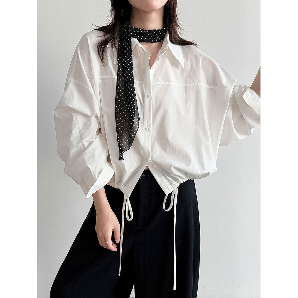 Drawstring Hem Loose Fit Shirt for Women, Casual Office Wear, Versatile Blouse Jacket