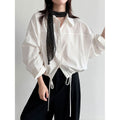 Drawstring Hem Loose Fit Shirt for Women, Casual Office Wear, Versatile Blouse Jacket