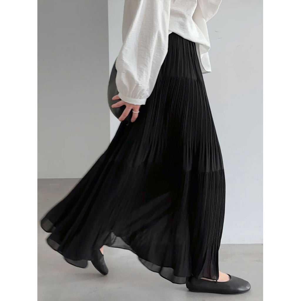 Soft Pleated Midi Skirt High Waist A-Line Tulle Layered Cake Skirt