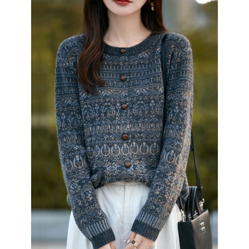 Knitted Cardigan Coat for Women, Embroidered Pattern, Outerwear, Stylish Women's Top
