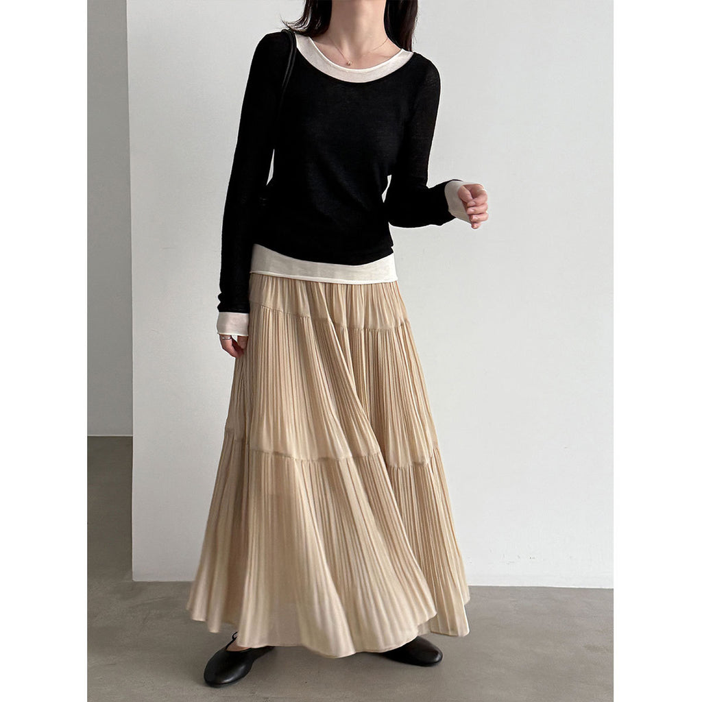 Wool Faux Two-Piece  Long Sleeve Basic Top for Women New Slim Fit Knitwear Shirt
