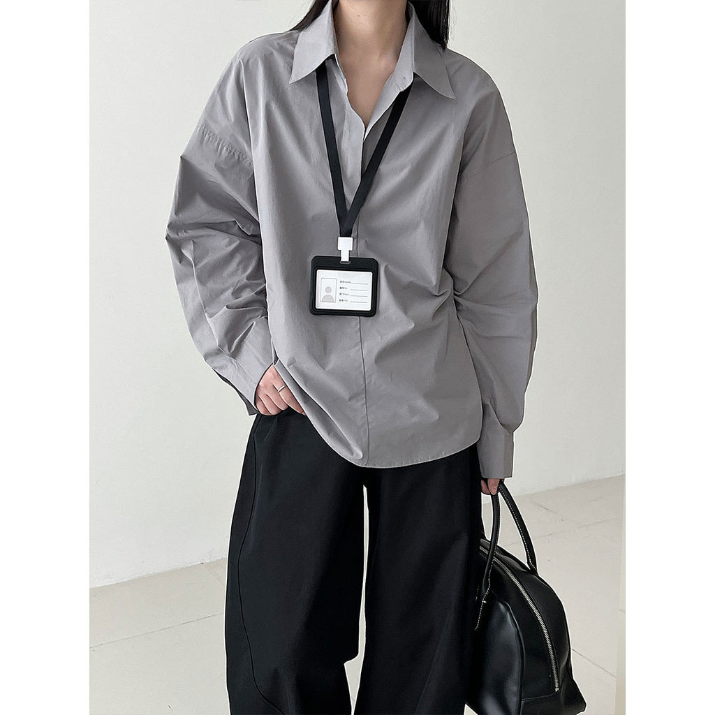 Polo Neck Casual Shirt for Women, Belted Slim Fit Vintage Top