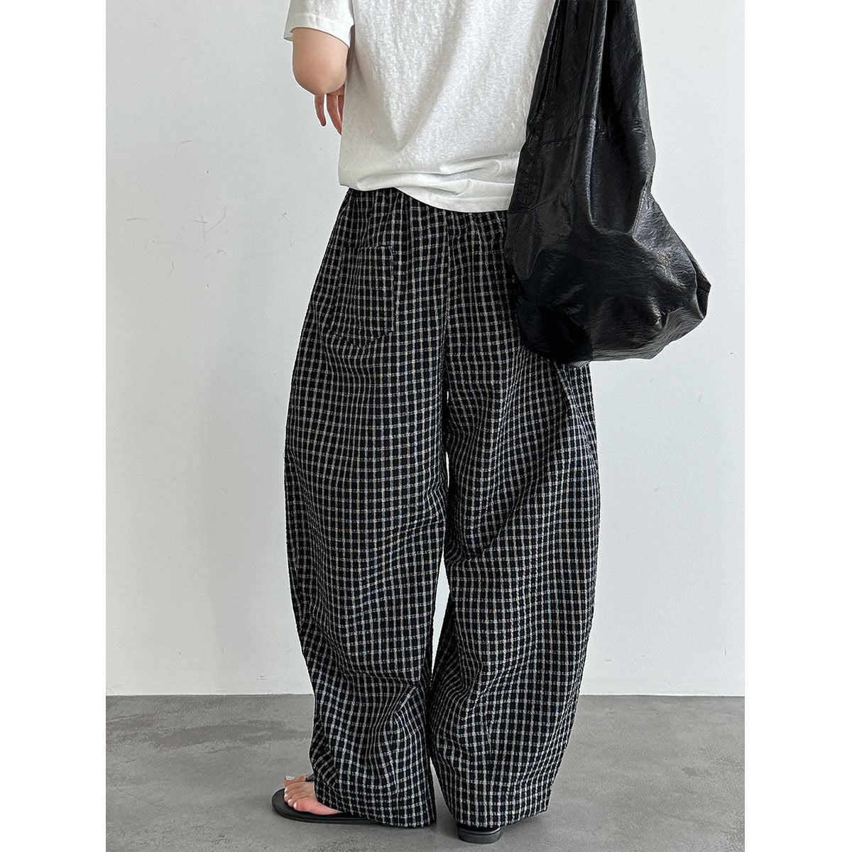 Retro Color-Blocked Checkered Balloon Pants for Women, High Waist Loose Casual Wide Leg Pants
