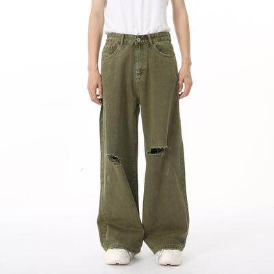Distressed Wide Leg Jeans with Pockets for Casual Style